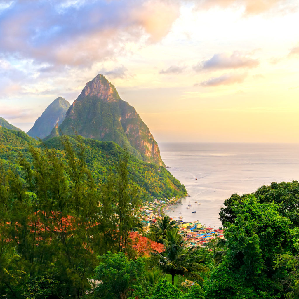 Sunrise over the pitons