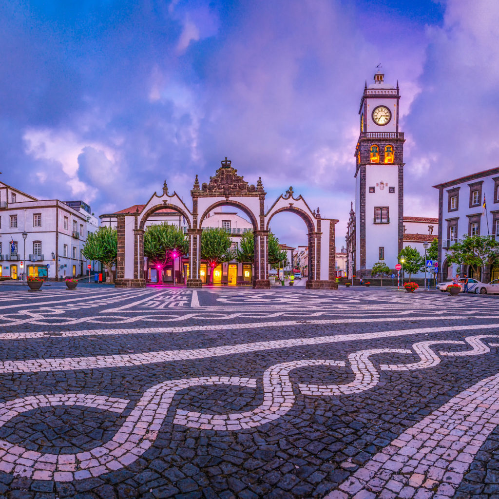 Portas da Cidade - the city symbol of Ponta Delgada in Sao Miguel Island in Azores, Portugal