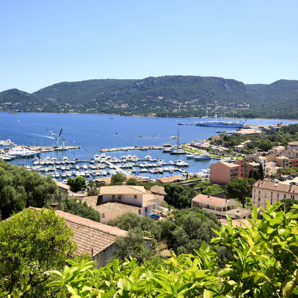 View to the port of Porto Vecchio, Corsica, France.