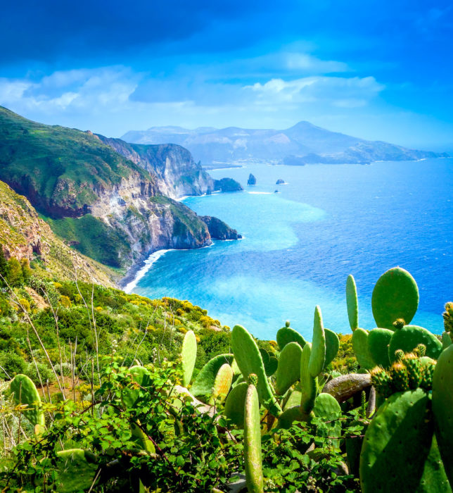 Lipari island, Italy, beautiful view on Vulcano island from Lipari island