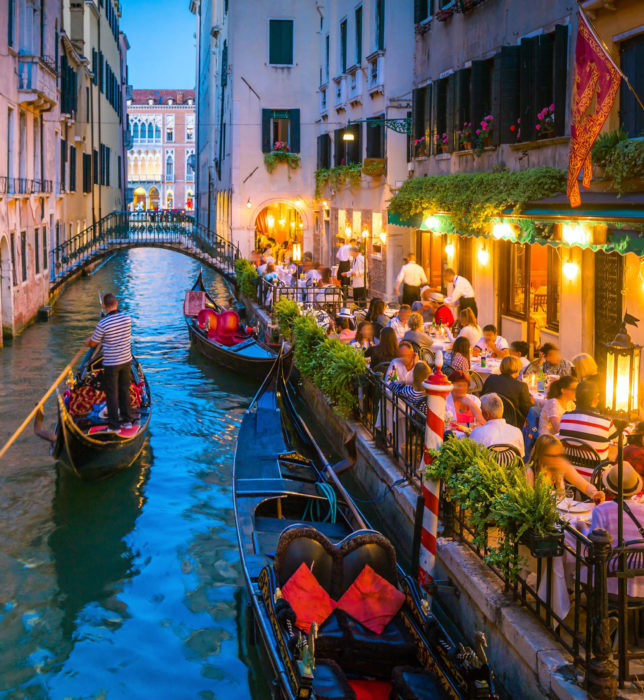 View of canal in Venice Italy at night